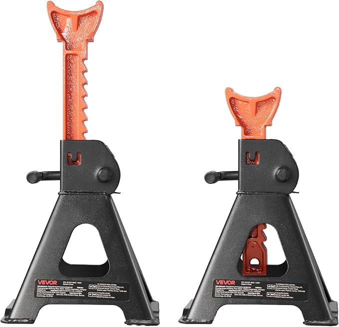 VEVOR Jack Stands, 3 Ton (6,600 lbs) Capacity, 10.8-16.3 in Adjustable Height, Heavy Duty Steel Jack Auto Stands with Locking, for Lifting SUV, Pickup, Car and UTV/ATV, 1 Pair, Black and Orange