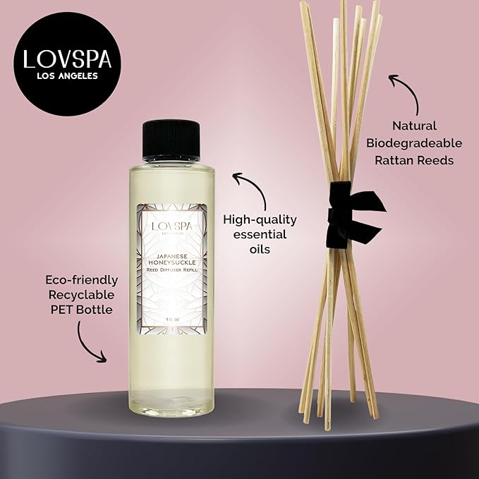 LOVSPA Japanese Honeysuckle Diffuser Oil - Luxury Essential Oils for Diffuser Refill & Air Freshener Room Spray - Long-Lasting & Natural Home Fragrance, Scented Oil for Diffusers, USA Made, 4oz