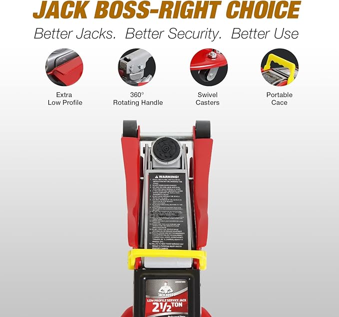Jack Boss Floor Jack 2.5 Ton (5500 LBs) Hydraulic Low Profile Trolley Car Jack with Portable Storage Case, Lifting Range 3.5" to 14", Fit Use for Automotive Sedans, Red