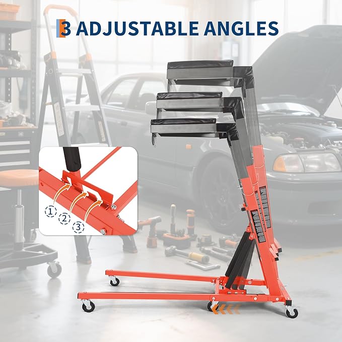 Topside Automotive Creeper,Engine Topside Creeper with Adjustable Height 48"-66", 400 Lbs Heavy-Duty Foldable Garage Creepers, 6 Swivel Casters, Padded Deck, Tool Pouch, for Truck/SUV Garage Mainten