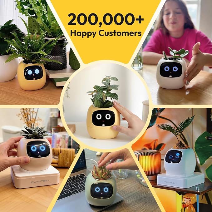 PLANTSIO Ivy Interactive AI Desk Companion, Smart Plant Pet with 100+ Expressions, Cute Indoor Planter for Office Decor, Unique Gift for Plant Lovers & Coworkers(Ivory)