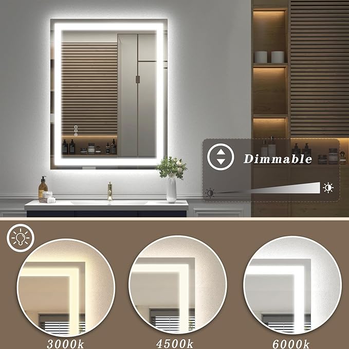 24x36 LED Mirror for Bathroom, Lighted Vanity Mirror for Wall, Dimmable, Anti-Fog, Shatter-Proof, ETL Listed (Front Lights + Backlit)