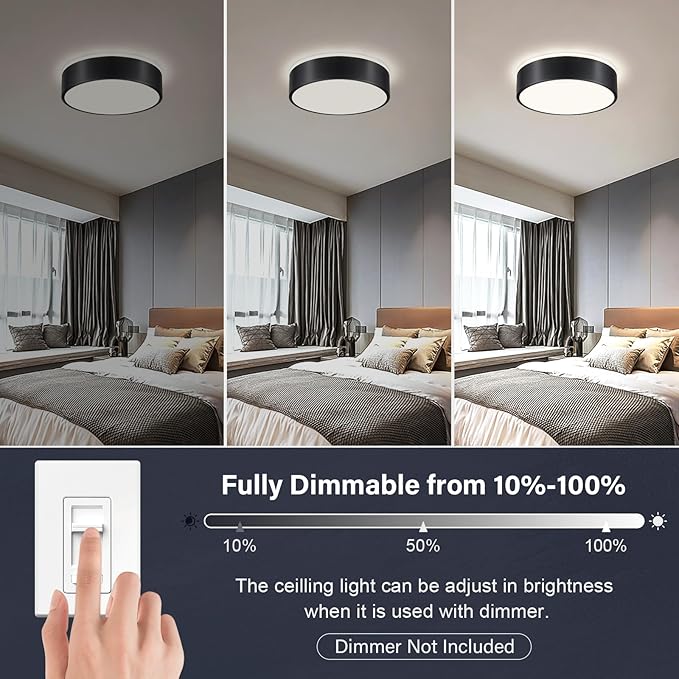 Dimmable LED Flush Mount Ceiling Light Fixture,Modern Black Round Ceiling Light,5CCT 2700K-6000K Metal Lighting for Bedroom Kitchen Hallway Laundry Room Entryway Bathroom-11.8in