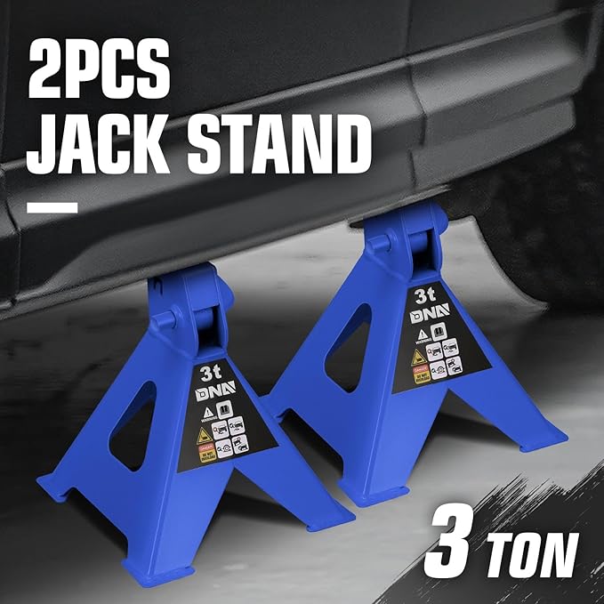 DNA Motoring 1 Pair Jack Stands, 3 Ton (6600 lbs) Capacity Car Lifting Stand, Adjustable Height Car Jack Stands for Cars, Sedans, Small Vehicles, SUV, TOOLS-00682-BL
