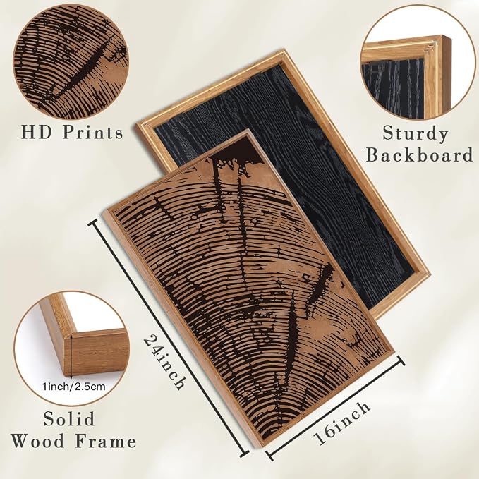 ANHUIB Tree Ring Wall Art 16x24 Inch Black Wall Painting Modern Wood Stump Wall Decor Neutral Minimalist Artprints Set of 3 for Living Room Bedroom Office