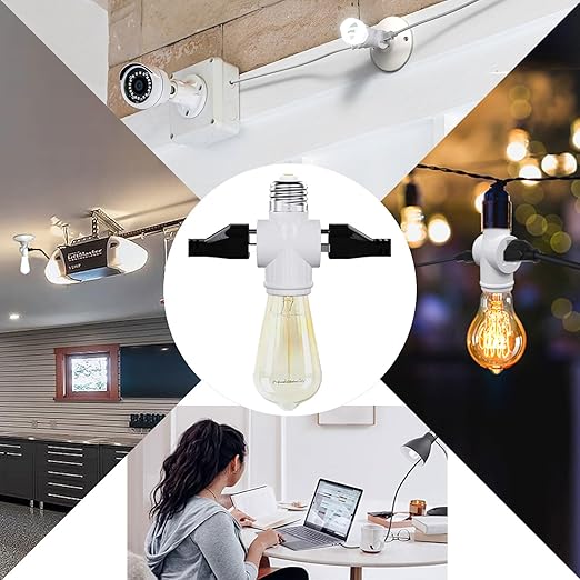 4 Pack, Light Socket to Plug Adapter, Convert E26 Light Socket to 3-Prong Outlet Adapter and Light Bulb Socket (White)