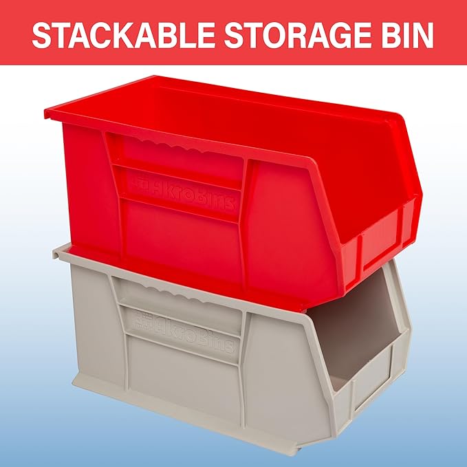 Akro-Mils 30240 AkroBins Plastic Storage Bins, Space-Saving Stackable Bins for Garage, Pantry, Craft Organization, 15" x 8" x 7", Yellow, 12-Pack