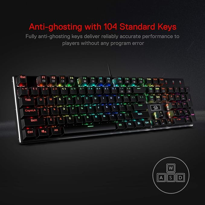 Redragon K556 Wired RGB Mechanical Gaming Keyboard, 104-Key Aluminum Board | Rock-Solid Metal Build, 20 Backlits for Immersive ESports Vibe, Hot-swap Smooth & Soft Linear Red Switch for Quiet Scene