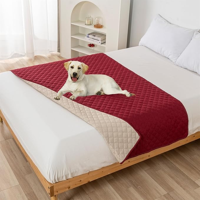 GIBZ Water Resistant Dog Bed Blanket Cover Large Anti Slip Pet Furniture Protector Washable Cat Quilted Mat for Couch, Red, 210x305cm