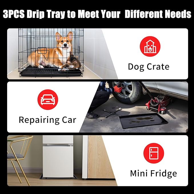 3 Pcs Extra Large Oil Drip Pan for Car - 35.4 x 24 x 1.5 Inches Plastic Auto Oil Catch Tray with 2 Pairs of Gloves, Engine Oil Spill Catcher for Garage, Leak Prevention & Easy Storage