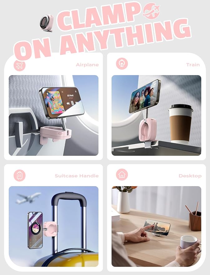 LISEN Airplane Travel Essentials for Flying Airplane Phone Holder for Desk | Pink Office Desk Accessories And Decor Room Decor For Women Airplane Gadgets For Long Flights Magsafe Phone Accessories