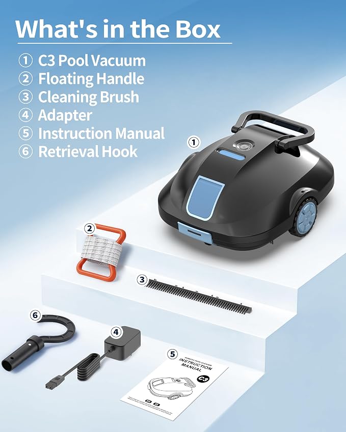 2026 Upgrade Robotic Pool Cleaner -Up to 250-Min Cordless Automatic Pool Vacuum Robot for Above Ground & Inground Pools -Powerful Suction Self-Parking for Swimming Pool up to2200 Sq. Ft Black
