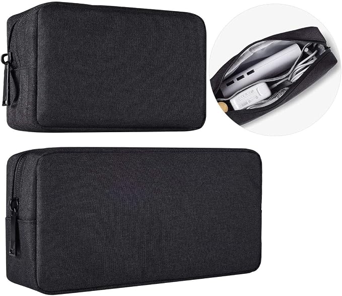 imComor Universal Electronics Accessories Case, 2-Pack Portable Soft Carrying Case Bag Wire Cable Organizer for Hard Drive, Power Adapter, Laptop Mouse, Cosmetics Kit, Small+Big-Black