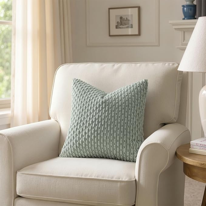 MIULEE Decorative Throw Pillow Covers 20x20 Greyish Green Textured Corduroy | Pack of 2 Striped Pillow Covers Modern Farmhouse Home Decor for Couch Bed Sofa Living Room