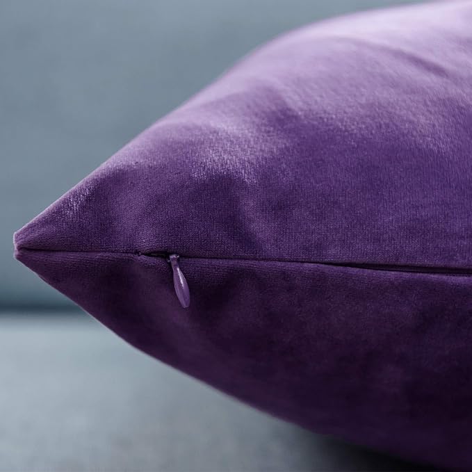 22x22 Throw Pillow Covers Set of 2 Decorative Velvet Cushion Covers,Purple | Soft Pillow Cases with Invisible Zipper for Modern Couch Sofa Bed Living Room Bedroom Home Decor