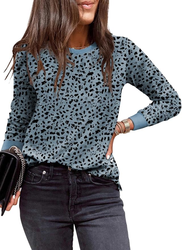 EVALESS Womens Crewneck Long Sleeve Tops Casual Polka Dots Tops Fall 2026 Tshirts Shirts