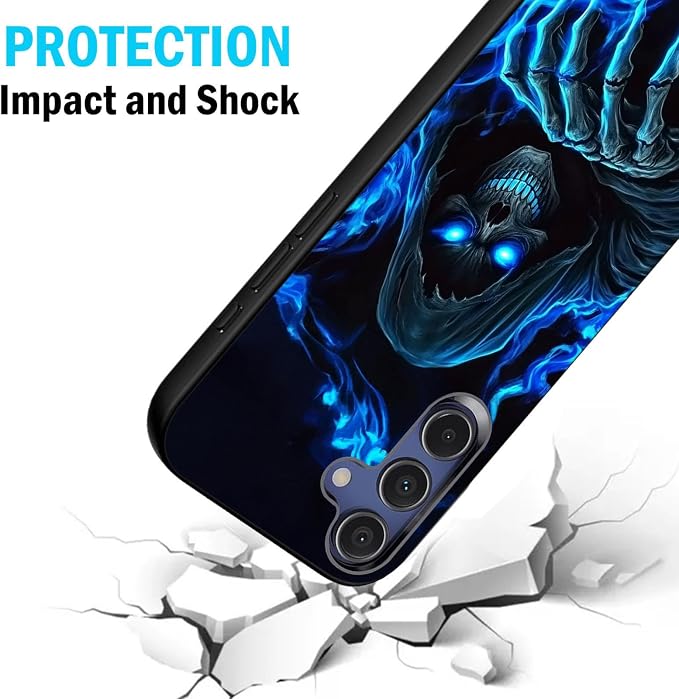 Designed for Galaxy S25 FE Phone Case,Slim Silicone Shockproof Protective Case for Galaxy S25 FE 6.7 inch,Skull with Blue Flame Art