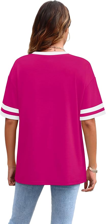 WIHOLL Womens T Shirts Loose Fit Short Sleeve Tees Crew Neck Color Block Summer Tops 2026 Fashion