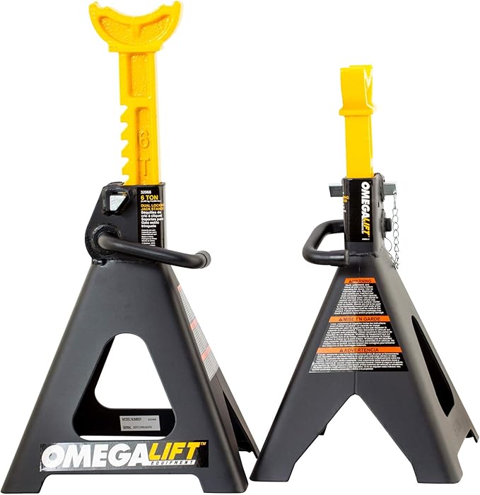 32068 Heavy Duty Jack Stands 6 Ton Pair - Double Locking Pins - Handle Lock and Mobility Pin for Auto Repair Shop with Extra Safety, Black