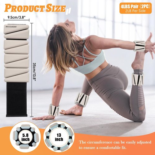 BECOJADDE Ankle Weights - Adjustable 1 lb/2 lb/3 lb Set for Pilates, Running, Yoga | Perfect for Arm & Leg Workouts