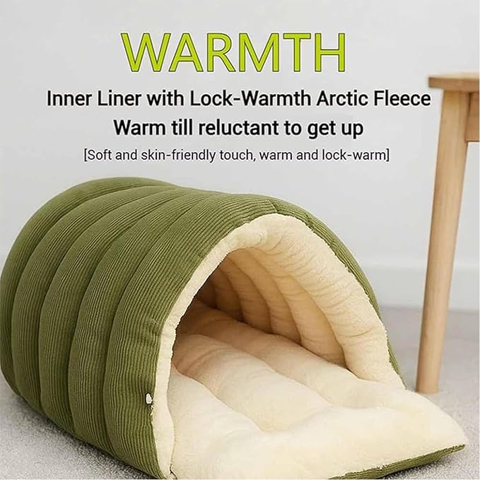 Expectation Cat Bed, Removable and Washable Winter Closed-Off Cat Bed, Soft Fluffy Warm Autumn/Winter Cats House, Washable Non-Slip Pet Sleeping Bag for Indoor Cats Small Dogs (Beige,Large)