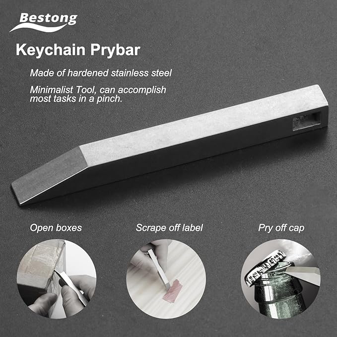 EDC Pry Bar - Mini Keychain Prybar for Every Day Carry, Small Prybar Multitool, Heavy Duty Stainless Steel Pocket Pry Bar