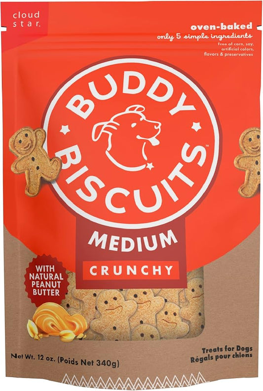 Buddy Biscuits Crunchy Medium Dog Treats, Peanut Butter, 12 oz. Bag