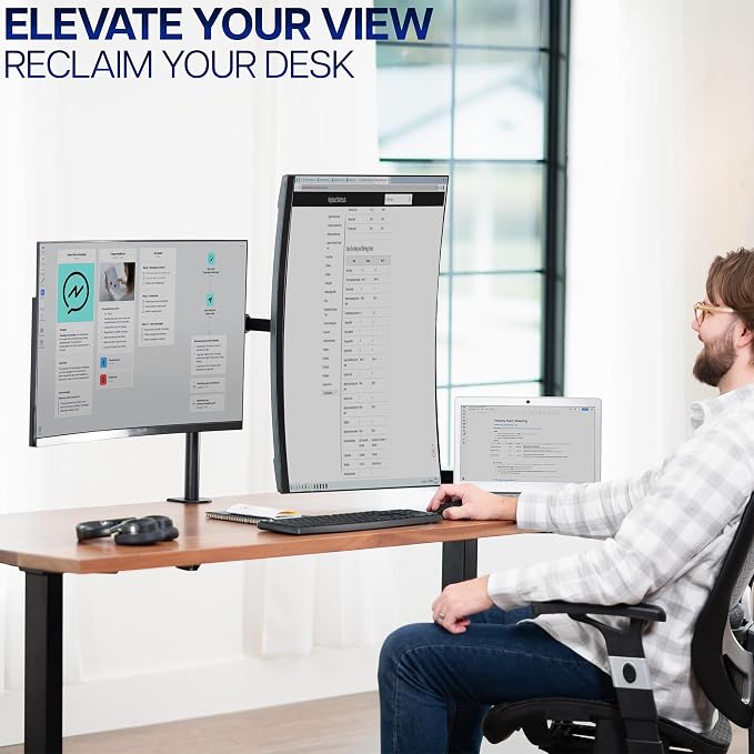 VIVO Dual Monitor Desk Mount, Heavy Duty Fully Adjustable Stand, Fits 2 LCD LED Screens up to 32 inches and 22 lbs Each, Black, STAND-V032