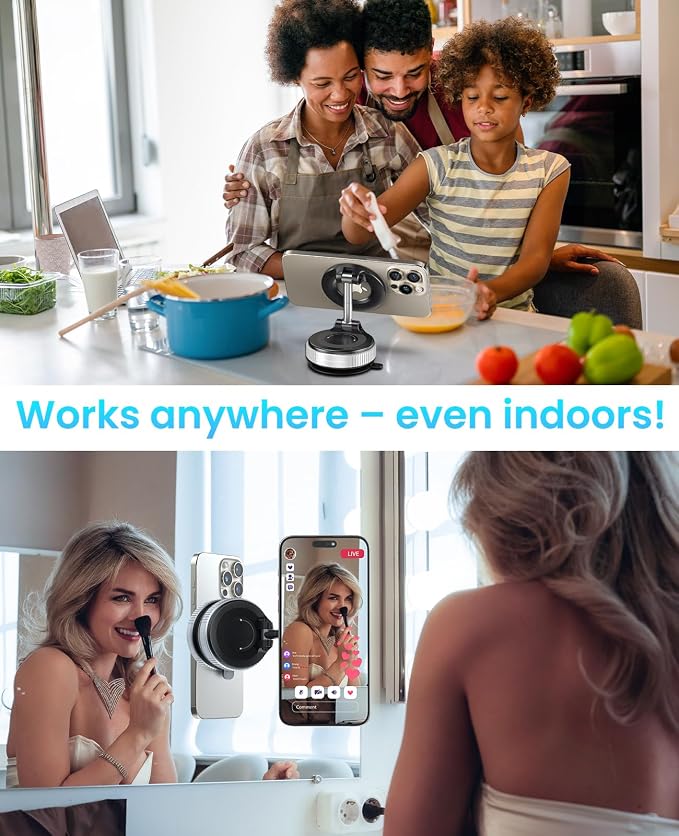 Jononser Magnetic Suction Cup Phone Mount for Magsafe, 360�� Adjustable Magnetic Car Phone Holder, Pocket Size Foldable Car Mount, Phone Holders for Your Car for iPhone 17 16 15 14 13 12 Series,Silver