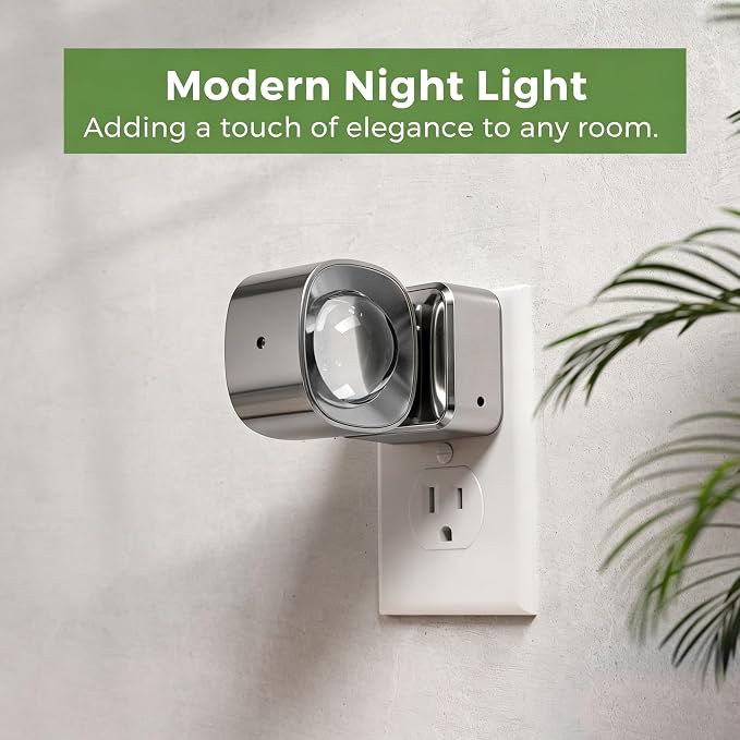 L LOHAS LED Night Light Projector, Night Lights Plug into Wall Light Sensor | Dusk to Dawn Sensor, Silver Swivel Nightlight for Kids, Soft White Ambient Lighting for Bathroom, Gaming Room,2 Pack