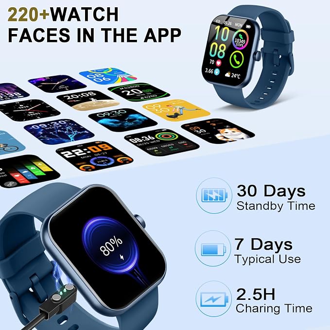 Smart Watch for Men Women (Answer/Make Call), 1.96"HD Smartwatch with Heart Rate/Sleep Monitor/Pedometer, 113+ Sports Modes, New Fitness Watch IP68 Waterproof, Activity Tracker for Android iOS-Blue