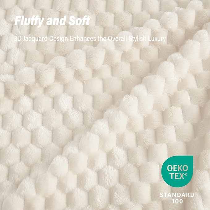 Bnuitland Ivory Flannel Throw Twin Size Blanket (60X80 inches), 300 GSM Fleece Cozy Warm Soft Home Decor Lightweight Bed Blanket for Adults, Suitable for All Seasons.