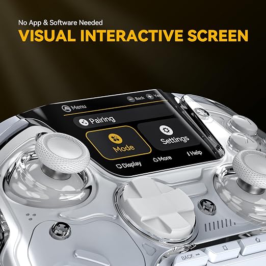ManbaOne Interactive Screen Wireless Gaming Controller for PC/Switch/Switch 2/iOS/Android,Hall Effect Stick & Trigger,RGB Lighting,Remappable Buttons,1800mAh with Charging Dock (White) | for PC/Switch1/2/iOS/Android,Hall Effect Stick & Trigger,RGB Ligh...
