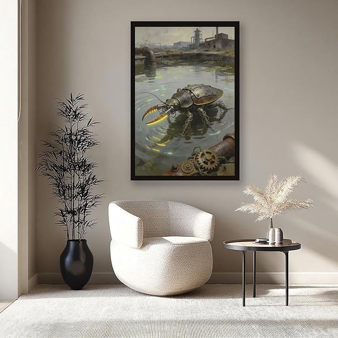 Framed Industrial Fantasy Wall Art for Living Room TV Wall Post Apocalyptic Style Home Decor 20x30in