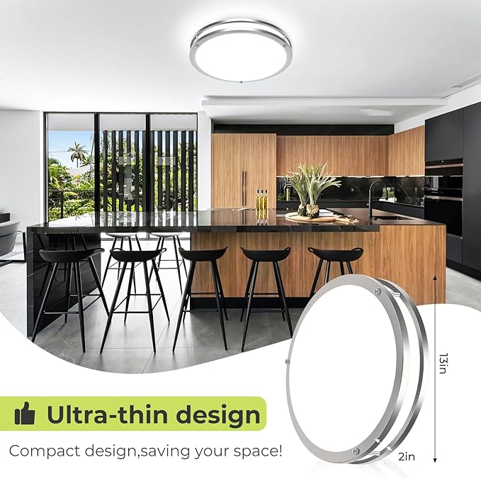 hepside LED Ceiling Light with Remote, 3000K-6500K Adjustable& Dimmable Flush Mount Ceiling Light Fixture, Timer, Night light, 10 inch Brushed Nickel Ceiling Light for Kitchen Bathroom Bedroom Hallway