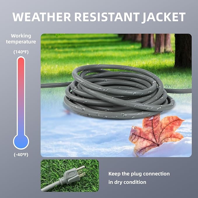 EP 25 Ft Outdoor Extension Cord - 16/3 SJTW Gray Electrical Cable with 3 Prong Grounded Plug