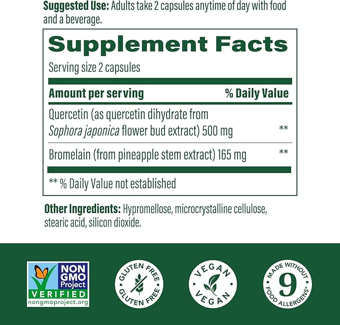 MegaFood Quercetin with Bromelain - Respiratory & Seasonal Immune Support Supplement - Quercetin 500mg Capsules & Enhanced Absorption with Bromelain - Vegan, Gluten-Free - 60 Capsules, 30 Servings
