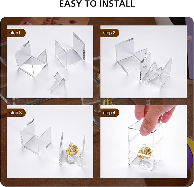 Championship Ring Display Case, Acrylic Display Box and Holder for Super Bowl, Championship, and Baseball Rings, for Collectors and Enthusiasts, 8pcs