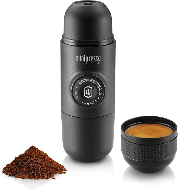 Wacaco Minipresso GR, Portable Espresso Machine, Compatible Ground Coffee, Hand Coffee Maker, Travel Gadgets, Manually Operated, Perfect for Camping, Hiking