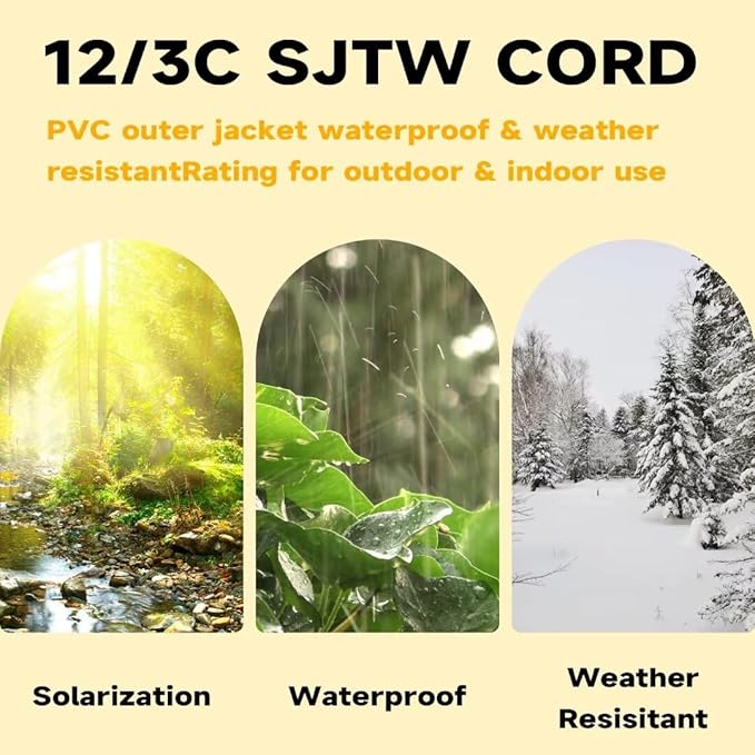 Outdoor Extension Cord with Lighted End, 12 Gauge Heavy Duty Extension Cord 50 FT, 3 Prong Grounded 15 Amp Extension Cord, 12/3 SJTW Waterproof Power Cord for Appliance, UL Listed, Black