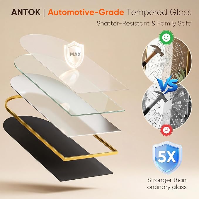 Antok 78" x38” Arched Full Length Floor Mirror, Gold Aluminum Frame, Free Standing/Wall Mount/Leaning for Bedroom, Living Room, Dressing Room