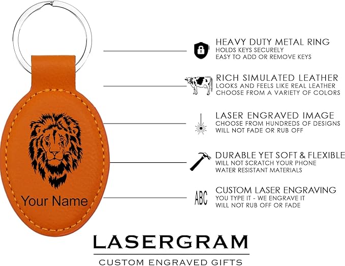LaserGram Oval Keychain, Palm Trees, Personalized Engraving Included (Orange)