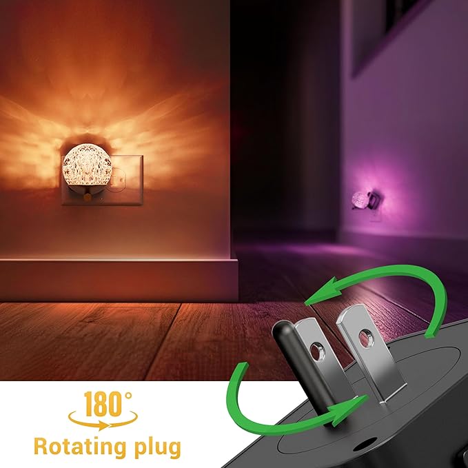 L LOHAS LED Night Lights Plug Into Wall,Dusk to Dawn Sensor,10-Color RGB Dimmable Night Light, 180°Rotating Plug in Night Light for Bathroom, Hallway, Bedroom, Stairway