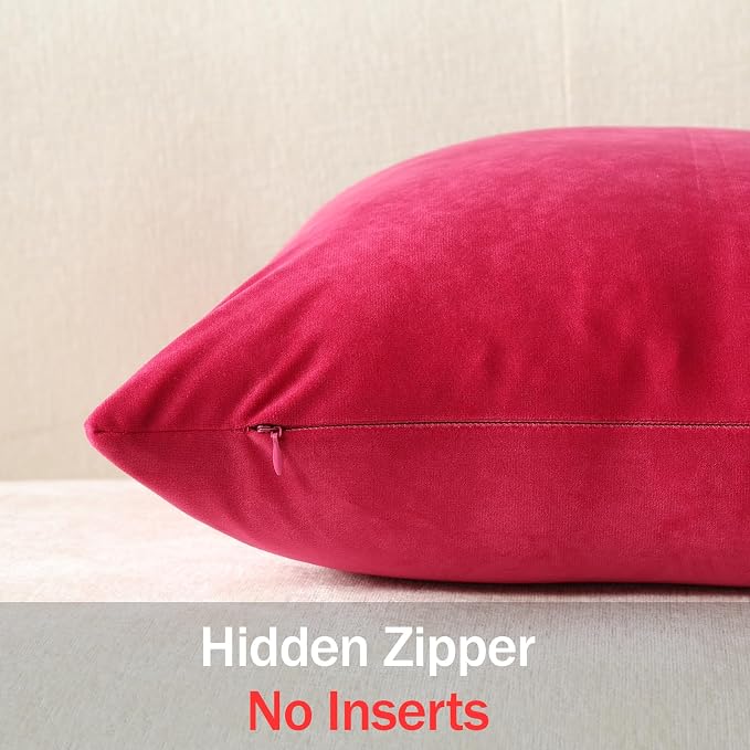 Euro Sham Covers 26x26 Hot Pink: Pack of 2 Cozy Soft Velvet Square Modern Luxury Decorative Throw Pillow Cases for Sofa Couch Living Room Bed Home Decor