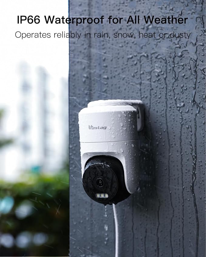 VIMTAG 2.5K 4MP Outdoor Security Camera, Pan/Tilt WiFi Home CCTV Camera, 360° View & Motion Tracking, Color Night Vision, 2-Way Audio, AI Detection Alarm, IP66, Cloud & SD Card Storage, Works w/Alexa