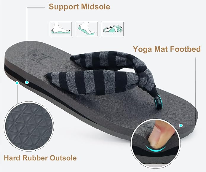 KuaiLu Flip Flops for Women with Arch Support Yoga Mat Comfortable Summer Beach Walking Thong Cushion Sandals Slip On Indoor Outdoor