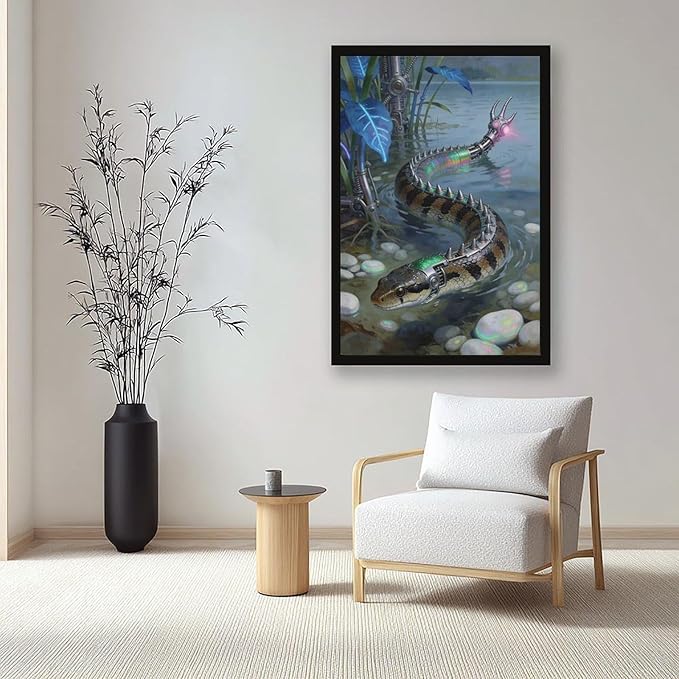 Framed Futuristic Nature Wall Art for Modern Living Room Creative Sci Fi Style Interior Decor 16x24in