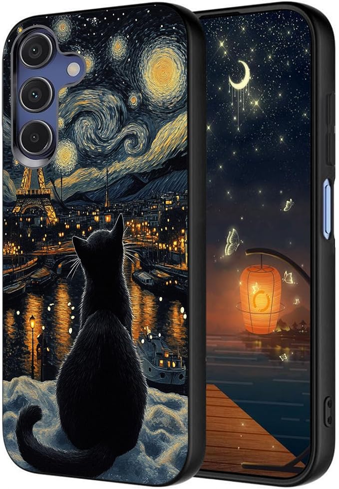Designed for Galaxy A56 5G Phone Case,Slim Silicone Shockproof Protective Case for Galaxy A56 5G 6.7 inch,Eiffel Tower with Cat Scene