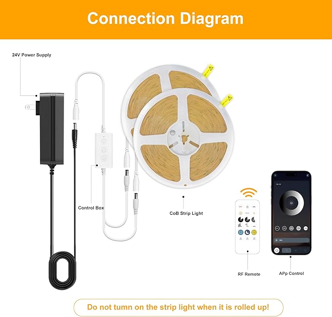 COB LED Strip Lights 65.6ft, LED Lights Warm White 3000K Strip Lights with Remote& App, Dimmable Super Bright 24V White LED Tape Lights,Cabinet Office Lighting