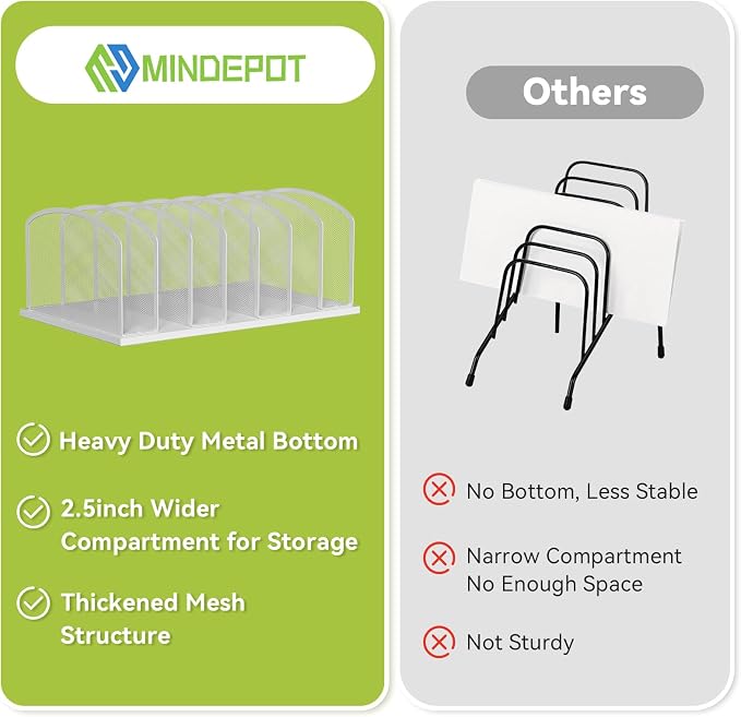 Desk File Organizer Vertical 7 Sections Mesh File Sorter Paper Storage Organizer for Desk, Office Organization File Holder Rack, White